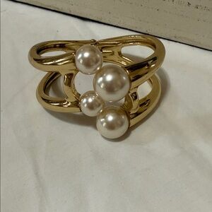 Gold Pearl Accent Cuff Bracelet - Women Jewelry